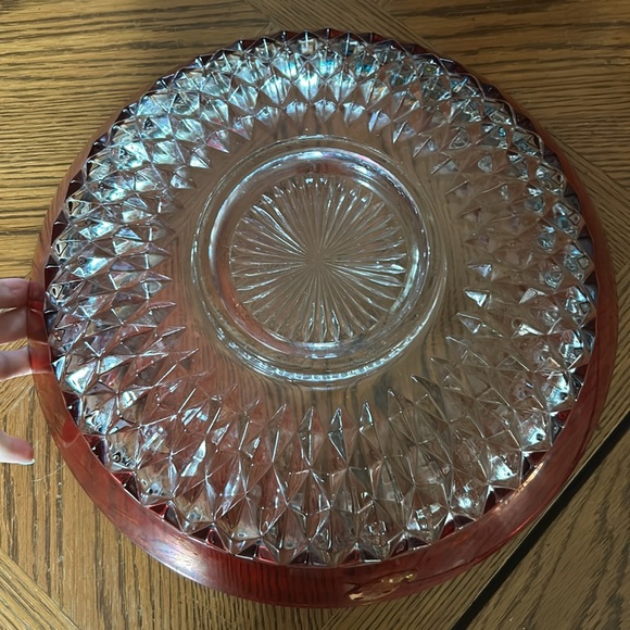 Vintage Indiana Glass Ruby Flash Band Crystal Diamond Point Bowl - Picture 5 of 5